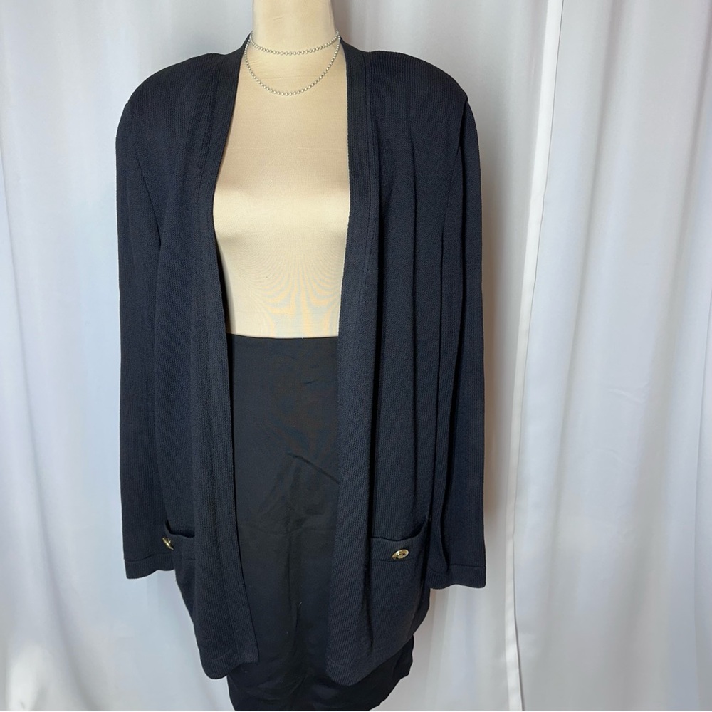 ST.‎ JOHN Basics BLACK LABEL Santana Knit Cardigan Sz L Open Jacket Sweater
